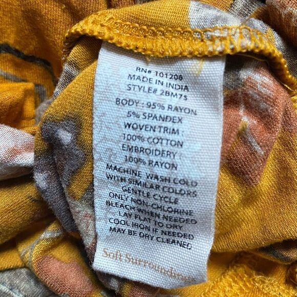 Soft Surroundings Etana Mustard Yellow Floral Embroidered Tunic Top Size Small - Picture 8 of 11